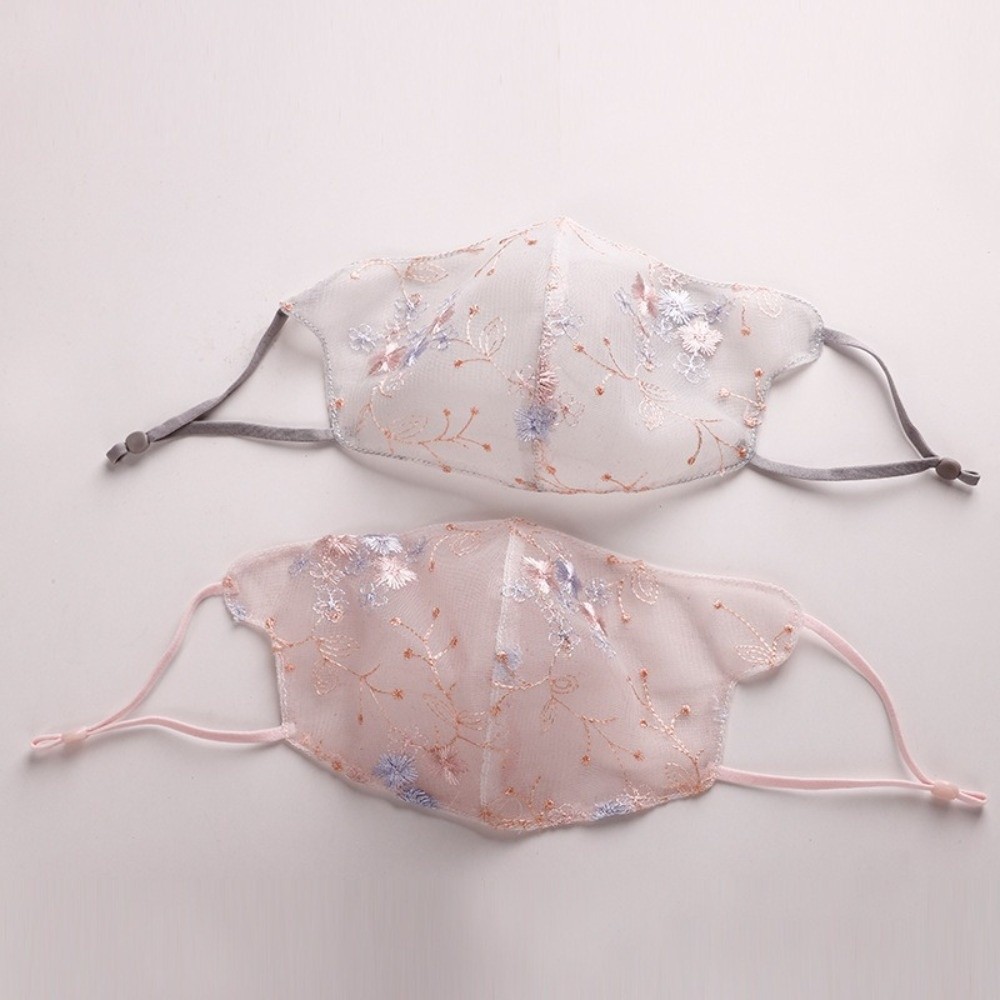 Cloth Face Mask Washable - 클래식 자수 꽃무늬 베일 마스크 방진